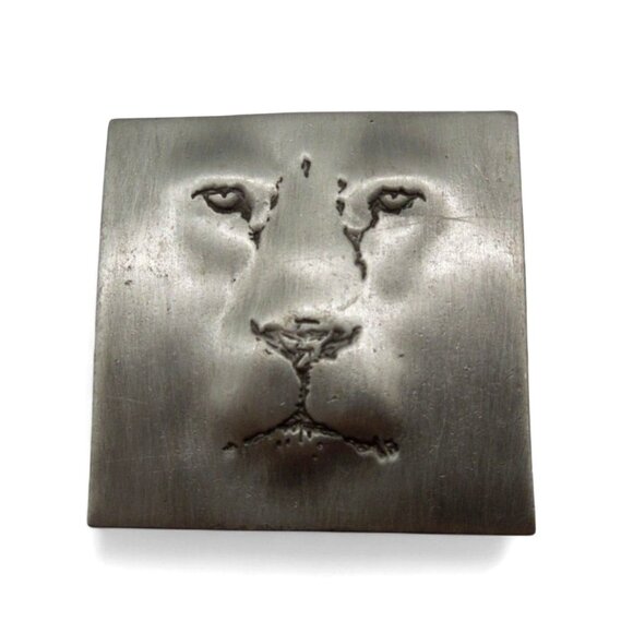LION FACE Brooch Pin Silver Tone Metal by JJ Vintage 1.7 x 1.7" - Picture 4 of 7